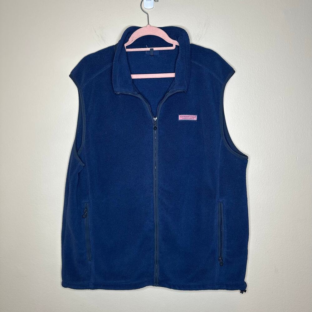 Vineyard Vines Mens Harbor Fleece Vest Size XL Navy Blue Preppy Coastal Minimal